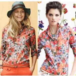 Anthropologie HD in Paris Floral Orange Button Down Shirt Top Size 6